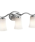 Three Light Vanity Light In Brushed Nickel With Satin Etched White Glass 23 Inch Wide Bath Lighting For Above The Mirror
