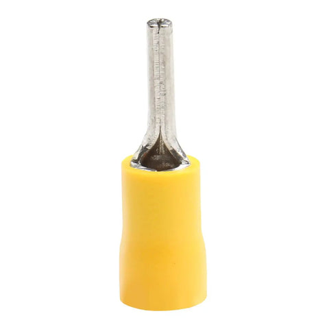 Insulated Yellow 0.11 Inch Pin Terminals Quick Disconnect Set, 50 Pack, 12-10 AWG Wire, Tin Plated Copper Crimp Connectors, PTV 5.5-13, Automotive Appliance DIY Electrical Wiring