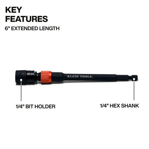 Dual Lock 6 Inch Impact Bit Extension With Quick Release And Twist Lock, 1/4 Inch Hex Shank, Pro Grade Bit Holder, Side View