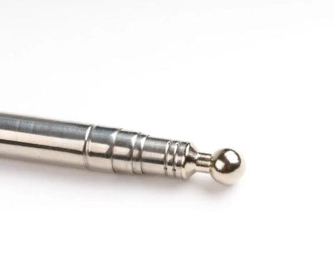Close-up of SS58 High Power Stainless Steel Antenna Loading Coil tip for 6M to 80M Bands, 0.63 inch diameter.