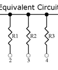 Electronics-Salon resistor network schematic: four resistors R1-R4 from a common bus to pins 2-5; pin1 tied to the bus.