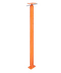 Orange steel telescoping floor jack post with base plate and top mounting plate for temporary leveling support