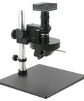 Pro-Grade Industrial Video Measuring Microscope Camera With 4K 2K 1080P HDMI Output, 120X Zoom, 2D 3D Inspection, C-Mount Lens, 360-Degree Electric Rotation, Rugged LED Lighting, High-Res Live View For Precision Microscale Work on stand and base