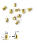 Legit Nickel Plate Phillips Flat Head Screws For Belt Buckle Fix And Handbag Hardware DIY Replacement Set Of 30 Rust Proof Countersunk Bolts showing brass bolts with dimensions for leather gear repair.