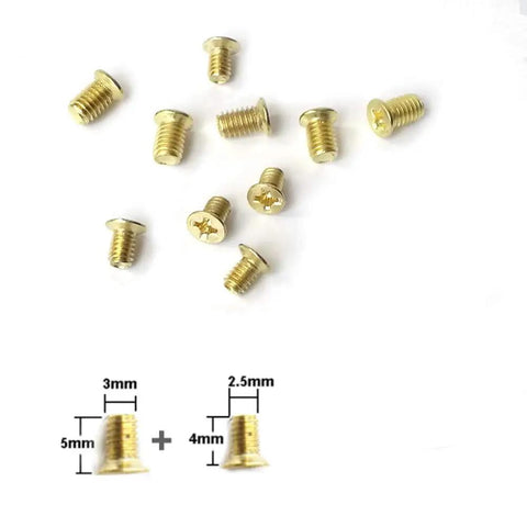 Legit Nickel Plate Phillips Flat Head Screws For Belt Buckle Fix And Handbag Hardware DIY Replacement Set Of 30 Rust Proof Countersunk Bolts showing brass bolts with dimensions for leather gear repair.
