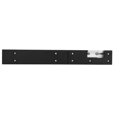 Built Tough, Knocks Out Flawless Joints Daily, Dead Nuts Precise Aluminum Box Joint Jig For Miter Gauge, durable black aluminum jig on white background.