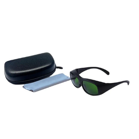 Top Tier Laser Safety Glasses With Knockout Od4 Plus And Od6 Plus Defense For 800 To 1700 Nm And 900 To 1550 Nm Nd Yag Telecom Eye Protection clear lens, side shields, and case.