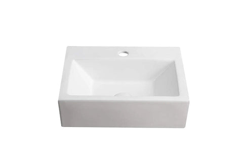 Rectangular White Porcelain Wall Mount Bathroom Sink With Hardware Included Measures 16.75 Inches Long By 12 Inches Wide By 5.125 Inches High Drain And Faucet Not Included Sleek Modern Look For Bathrooms Or Powder Rooms