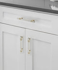 Two Tone Brushed Nickel And Gold Cabinet Pulls 7.38 Inch And 5 Inch Center To Center 30 Pack on white kitchen cabinet