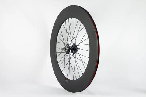 Tri Spoke 88mm Carbon Wheelset For 700c Clincher Fixed Gear Track Bikes, Front side view, Lightweight Aerodynamic, EN Certified