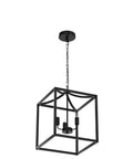 Dope Three Light Industrial Farmhouse Chandelier In Matte Black With Square Cage Pendant, 11x12.6 inches, hanging view
