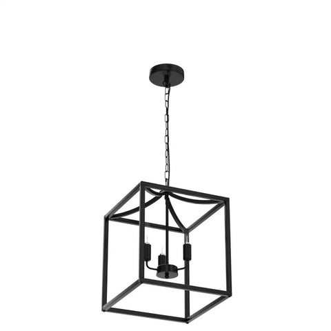 Dope Three Light Industrial Farmhouse Chandelier In Matte Black With Square Cage Pendant, 11x12.6 inches, hanging view