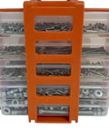 Front view of On The Go 8 Inch Portable Parts Organizer With 5 Removable Compartments, rugged industrial build, high visibility color.