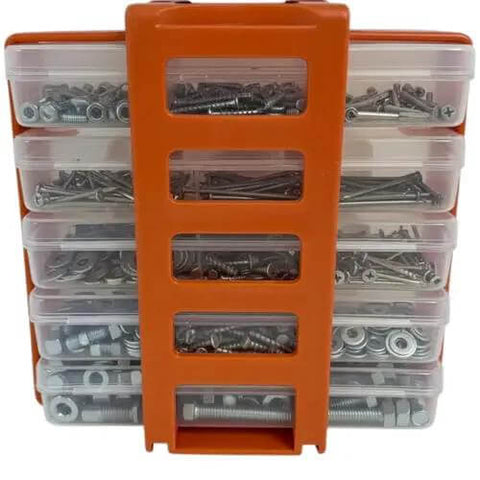 Front view of On The Go 8 Inch Portable Parts Organizer With 5 Removable Compartments, rugged industrial build, high visibility color.