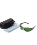 Heavy Duty Laser Safety Glasses No Bs Protection For Nd Yag 980Nm 1064Nm 1320Nm Operators With Od4 Plus Rating, gray frame with green lenses in protective case.