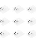 Heavy Duty Plastic Utility Hooks With Rock Solid Self Adhesive Backing For Damage Free Wall Mounting reusable bathroom hangers in a pack of 50.