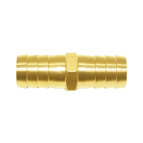 Three Pack Solid Brass 5/8 Inch Hose Repair Connectors With Stainless Steel Clamps shown in front view, garden water hose end fitting.