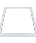 White upgraded fridge crisper pan cover and drawer shelf frame replacement for Frigidaire and Kenmore without glass, front view.