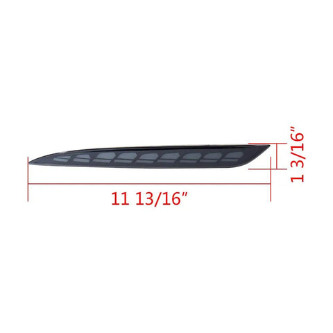 Slick Sequential Rear Bumper Lights For Tesla Model 3 showing dimensions 11 13/16" by 1 3/16" with dark smoke lens and sleek design.