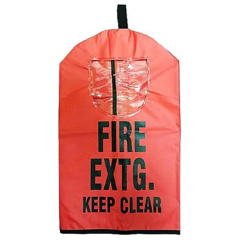 10 Pack Top Shelf Fire Extinguisher Case Covers Fits 10 To 20 Lb Cylinders NFPA OSHA Compliant high visibility red cover with window.