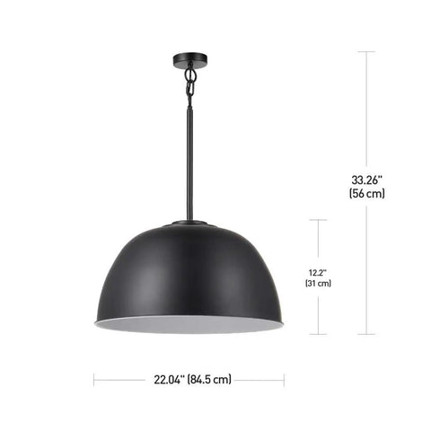 Warren 1 Light Pendant In Matte Black With White Interior Dome Shade Farmhouse Chic Vibe LED Bulb Included 800 Lumen