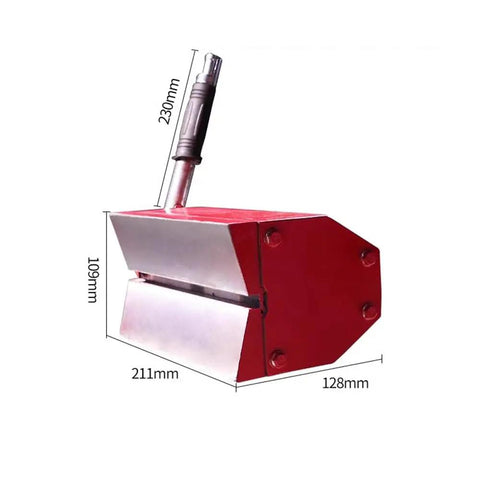 Heavy Duty Permanent Magnetic Lifter 600kg V Shaped Jaw tool with dimensions 230mm x 211mm x 128mm, designed for lifting round steel.