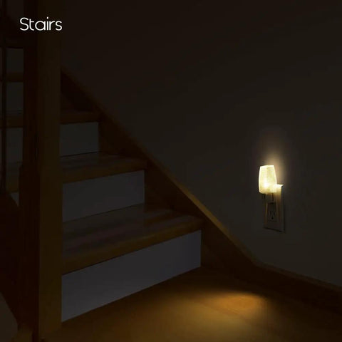 Plug In Night Light Lamps With Manual On Off Switch For Kids Nursery Bedroom Bathroom Hallway Stairs And Kitchen Soft Warm White 2700K LED Energy Efficient 0.5W No Bulb Replacement Six Pack glowing on stairs