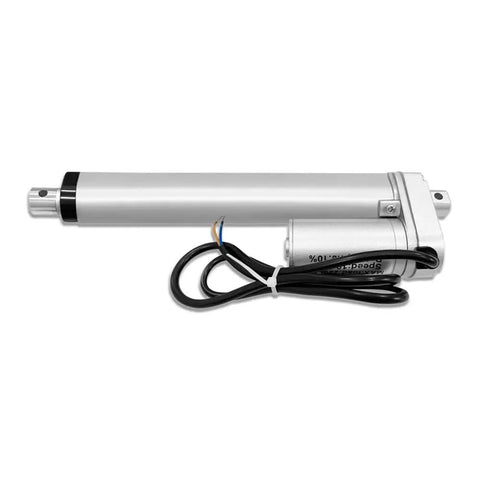 8 Inch Stroke 12V Electric Linear Actuator, 225lbs Load Capacity, 10mm/s Travel, IP55 Waterproof, Silver Aluminum, side view