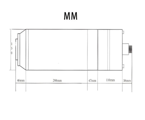 Technical drawing of Heavy Duty 11kw Water Cooled Spindle Motor For CNC Router And Engraver BT40 Interface 150 Mm Diameter 220 Volt Electric Spindle.