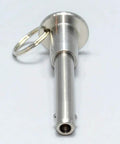 1/4 X 1 Inch Marine Grade Stainless Steel Ball Lock Pin Quick Release Indexing Spring for shop tools, with keyring and smooth body.