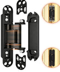 Hidden Door Hinge Set For Secret Bookcase Doors, Silent Rotating Concealed Hinges, 6 Inch, Side Mount, Three Way Adjustable
