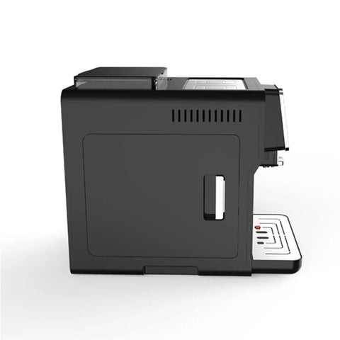 No Doubt This Smooth Operator Electric Coffee Machine Delivers Killer Milk Froth For Rich Cappuccino Drinks Featuring Removable Water Tank And Zero Hassle Daily Cleanup side view showcasing the steel frame and drip tray.