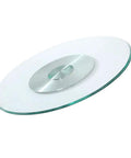 Heavy Duty Tempered Glass Lazy Susan Turntable With Non Slip Rubber Feet, 8mm thick clear rotating serving plate, angled view