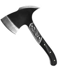 Beast Mode Full Tang Chopping Axe With Wooden Handle, close-up, 12in, stainless steel blade, outdoor bushcraft tool
