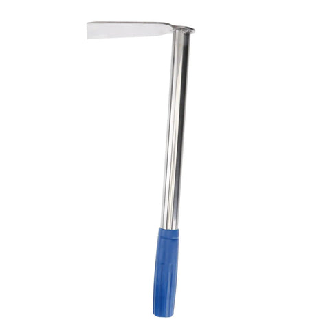 Stainless Steel Weeding Hoe Gardening Tool For Herb Garden Cultivator with ergonomic blue handle, shown against a white background