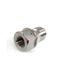 Outlet body adapter for waterjet, stainless steel hex connector with internal female threads and external male threads