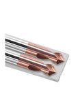Three-piece carbide spot drill bit set with copper-coated tips and silver shanks (60/90/120-degree) for metal drilling