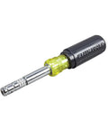 8 In 1 Magnetic Screwdriver And Nut Driver With Sliding Head For HVAC, yellow handle, silver shaft, clear detailed side view