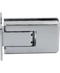 Top Shelf Polished Chrome Glass Door Hinge With Reliable Self Centering Design, side view, fitting 5/16 to 1/2 inch tempered glass.