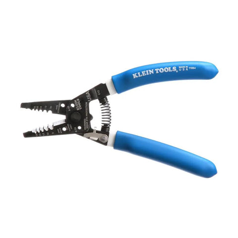 Wire Stripper And Cutter For 8-16 AWG Solid And 10-18 AWG Stranded Wire With Locking Mechanism, serrated nose, blue handles, pro tool