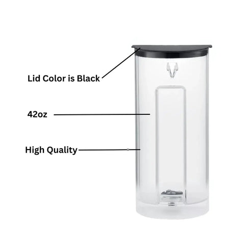 Front view of Go-To Replacement Water Reservoir For K-Express Coffee Maker With Black Lid, 42 oz capacity, high quality