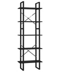 5-Tier Black Bookcase With Engineered Wood And Metal Frame Industrial Modern Tall Shelf for space-saving corner unit