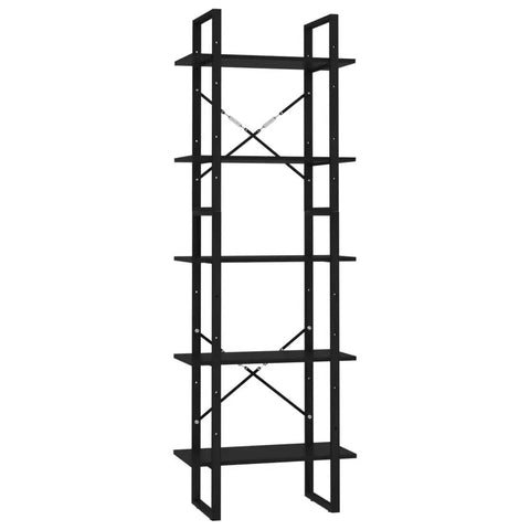Wall Mounted Book Cabinet With Adjustable Shelves In Black Engineered Wood And Metal Five Tier Shelf For Decor Storage Slick Modern Display
