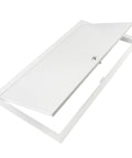 Slick Lockable Access Door With Paintable Finish And Concealed Hinges For Drywall Or Ceiling Panels No Sweat Install for utility pipes.