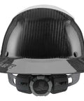 Front view of Carbon Fiber Safety Hard Hat with Lightweight Shell Six Point Suspension, black finish for construction and industrial safety.