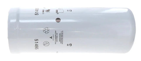 Side view of 51495 Heavy Duty Spin-On Hydraulic Filter for industrial hydraulics, showing labels and snug fit design.