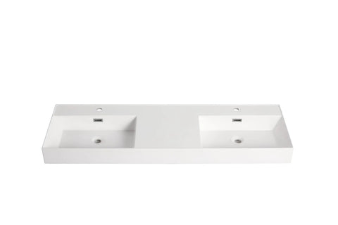 Top Shelf Heavy Duty Sixty Inch Bathroom Resin Sink With Slick Modern Countertop Basin Waterproof Finish No Hassle Setup For Contemporary Home Renovations And Style Boosters, gloss white double sink.