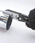 Using 10 Inch 5 Blade Hand Crimper For Gutter Fittings Downspouts And Metal Pipe, Heavy Duty Power Grip, Ergonomic Non Slip Handle