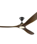 Jaw Dropping Modern 70 Inch Ceiling Fan With Integrated Light Kit and Three Dark Walnut Blades in a Sleek Matte Black Finish.