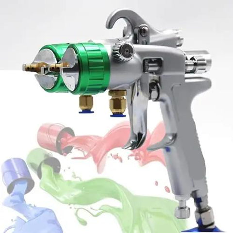 Heavy Duty Dual Nozzle Pneumatic Paint Sprayer With Pressure Feed For Smooth Coating On Any Workpiece Featuring Stainless Steel Tips And Needles For Fast Eco Friendly Application And Seriously Built Tough Durability